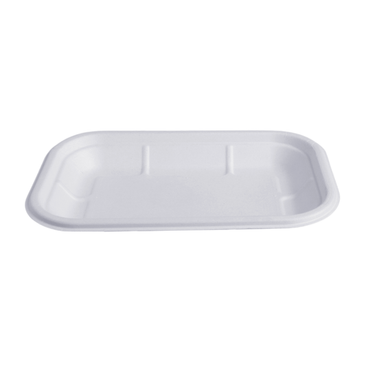 Rectangular snack plate made from compostable sugarcane bagasse