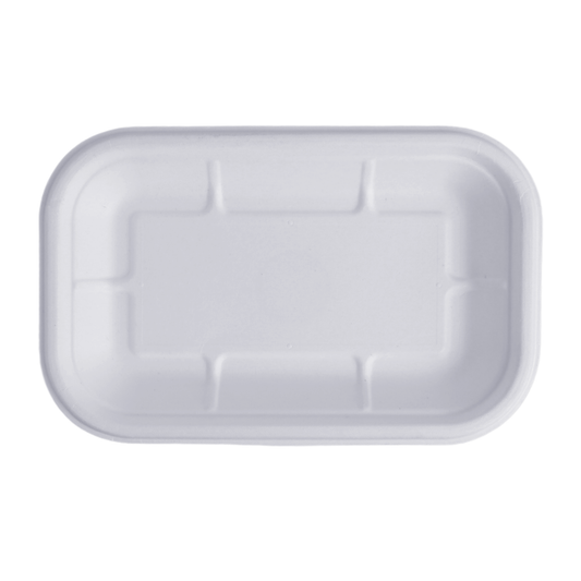 Rectangular snack plate made from compostable sugarcane bagasse