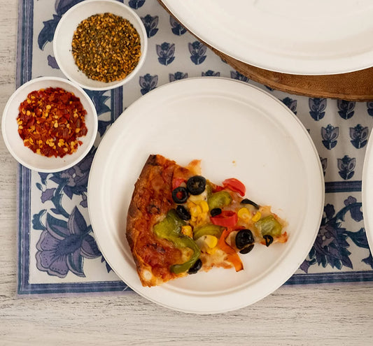 7" Round Plate, compostable, sustainable, made from bagasse