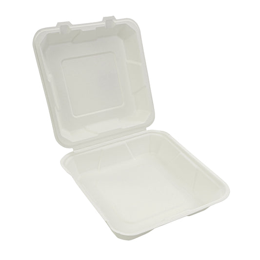 8x8 clamshell food box with lid for takeaway