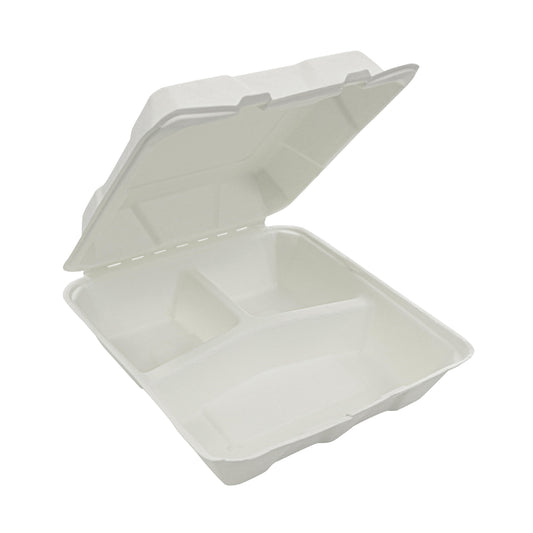 9x9 3 compartment clamshell food box for takeaway and storage