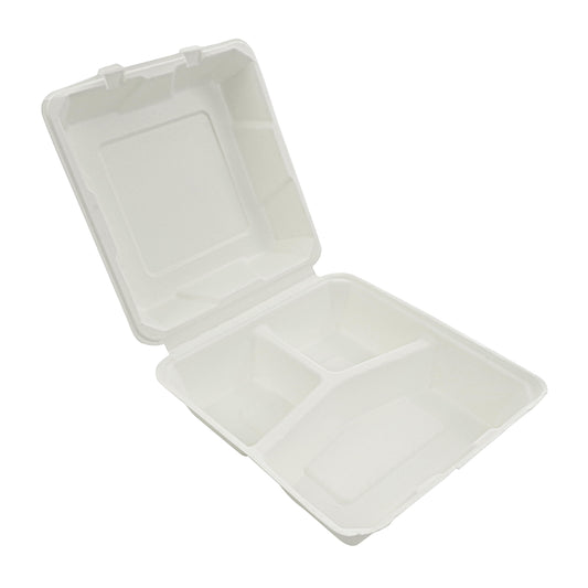 8x8 3 compartment clamshell takeaway food box