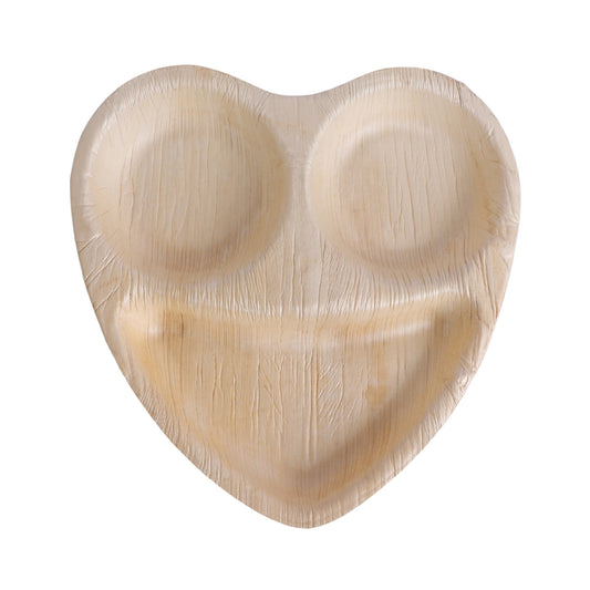 Areca 10 inch heart-shaped 3 compartment plate made from natural palm leaf