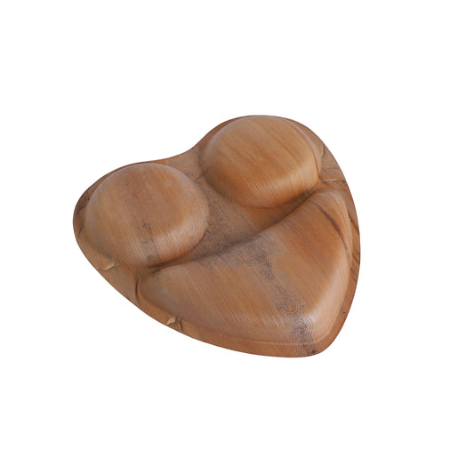 Areca 10 inch heart-shaped 3 compartment plate made from natural palm leaf