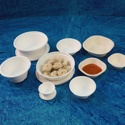 Eco-friendly disposable tableware sample kit with plates, cups, and cutlery