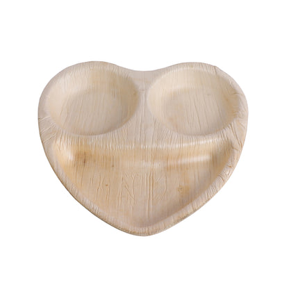 Areca 10 inch heart-shaped 3 compartment plate made from natural palm leaf