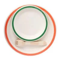 Taarey: Combo Pack of Multi Colour Large Plate, Small Plate and Wooden Spork